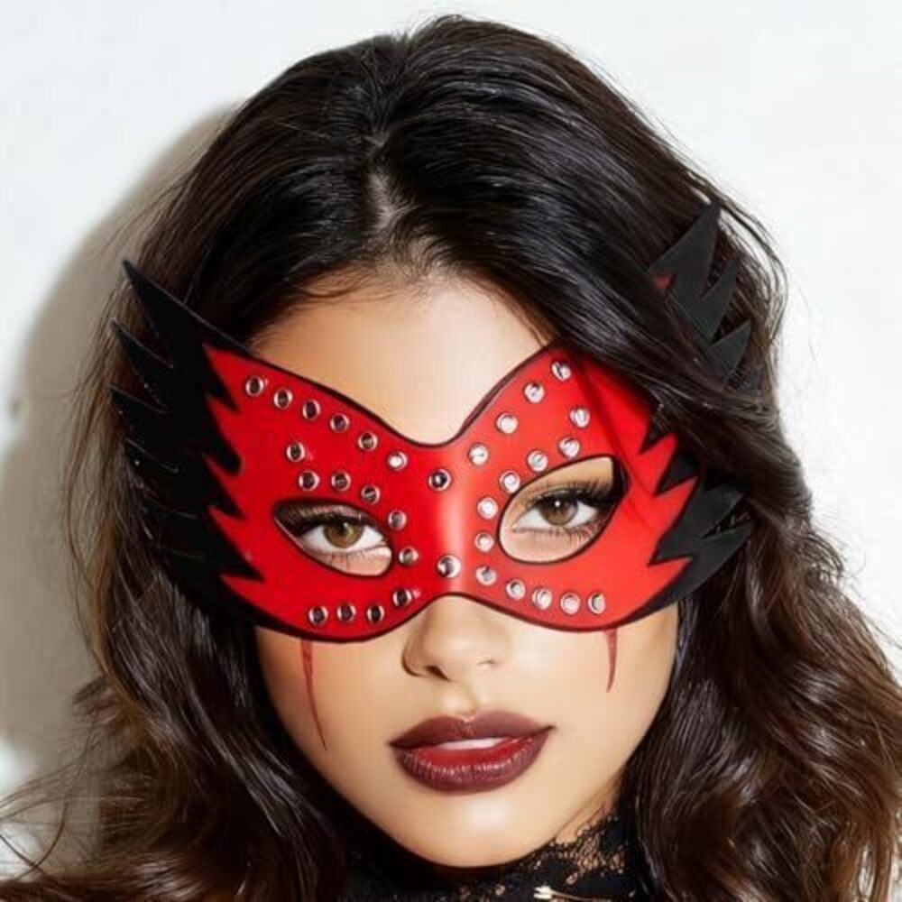 1491 Leather Masquerade Mask Rivet Black and Red Eye Masks Halloween Mask